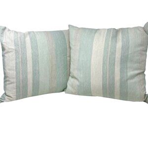 Domain Feather Pillows Set Pair 2 Green Seaglass Beach Farm Stripe Square 18”